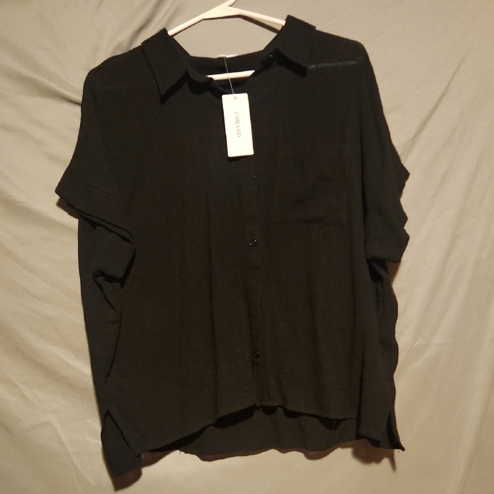 NWT Black Boxy Button Down Shirt